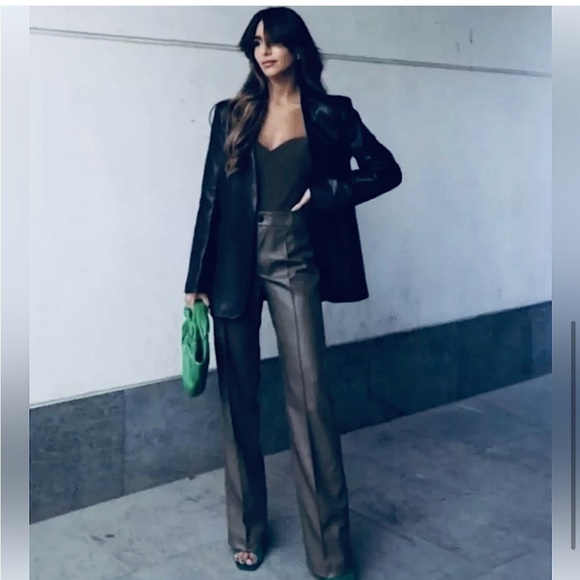 Zara High Rise Vegan Faux Leather Trouser Pants, Black, Size XS - Picture 3 of 10